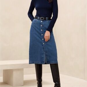 Blue A-Line Denim Midi Skirt